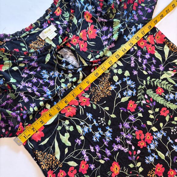 Maeve by Anthropologie Jacquin Top Womens Medium Black Multicolor Floral Boho - Picture 8 of 10